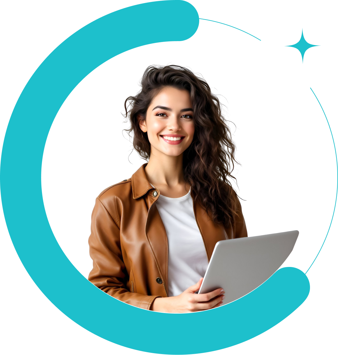 Infospica homepage banner showing a professional with a laptop representing AI-driven innovation, cloud, and modernization solutions